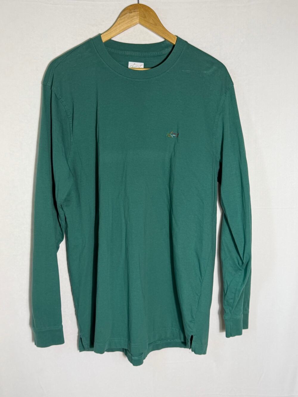 Greg Norman Men’s XL Long Sleeve Shirt Teal Green 100% Cotton Shark Logo